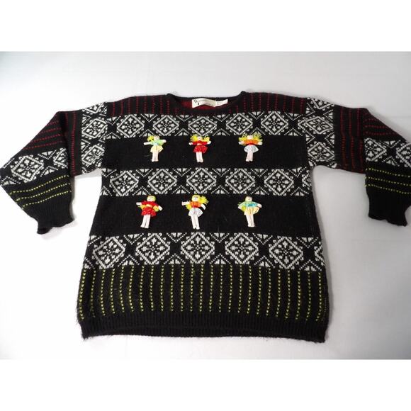 Western Connection Sweater Medium Dolls 3D 80s Knit Art to Wear Funky Weird - Picture 6 of 14